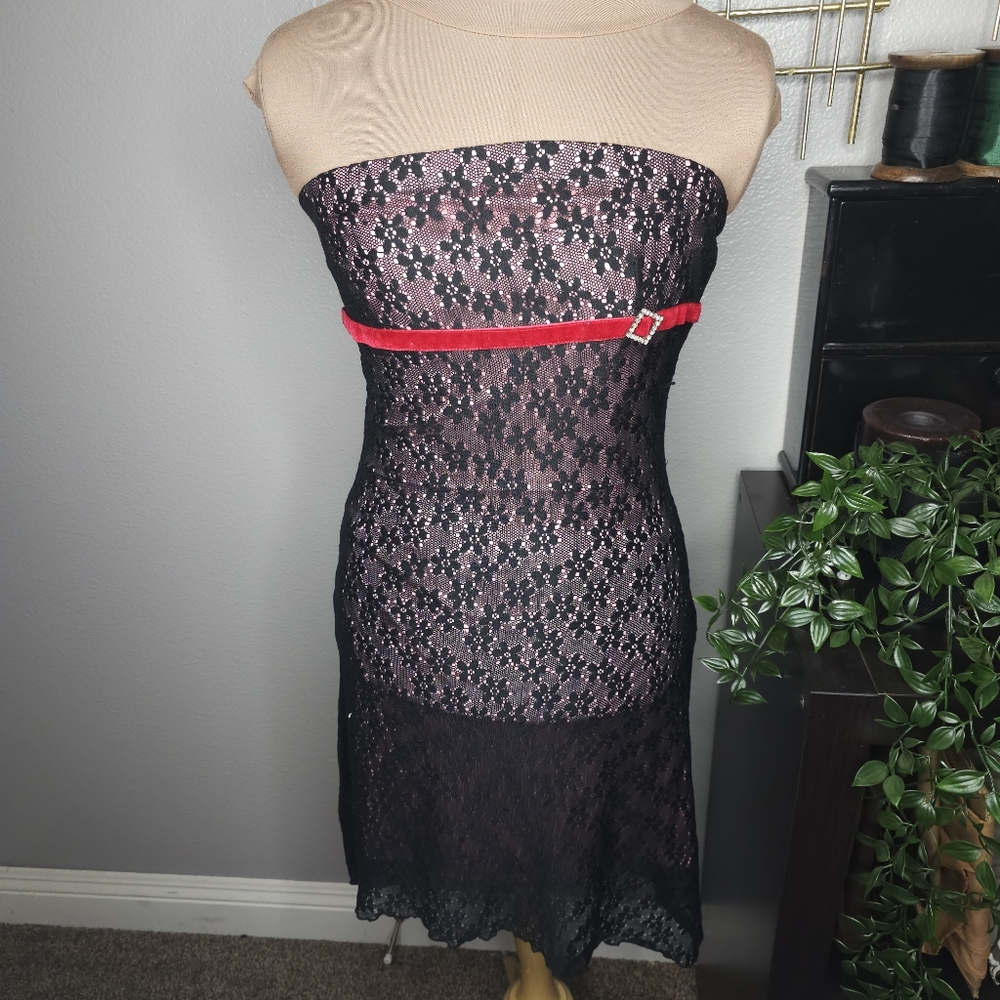Pink and black lace dress